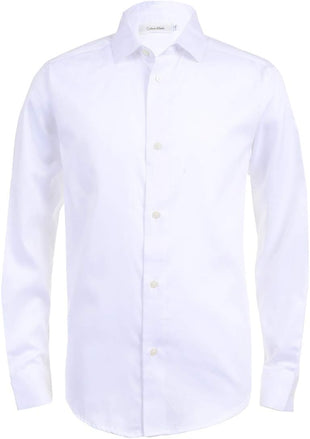 Calvin Klein Boys' Long Sleeve Sateen Dress Shirt, Button - Down Style with Cuffs & Shirttail Hem - 7DAY'S