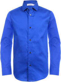Calvin Klein Boys' Long Sleeve Sateen Dress Shirt, Button - Down Style with Cuffs & Shirttail Hem - 7DAY'S