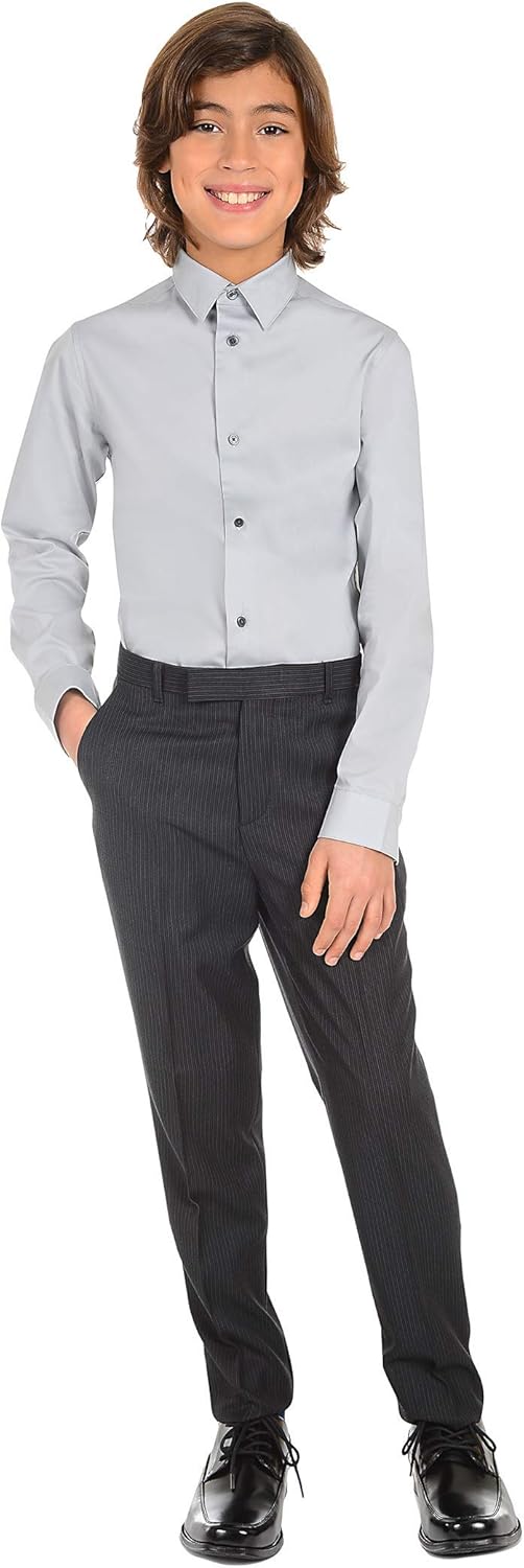 Calvin Klein Boys' Long Sleeve Sateen Dress Shirt, Button - Down Style with Cuffs & Shirttail Hem - 7DAY'S