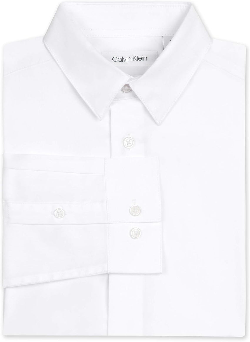 Calvin Klein Boys' Long Sleeve Sateen Dress Shirt, Button - Down Style with Cuffs & Shirttail Hem - 7DAY'S