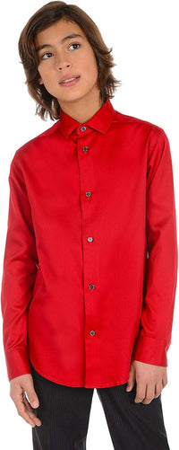 Calvin Klein Boys' Long Sleeve Sateen Dress Shirt, Button - Down Style with Cuffs & Shirttail Hem - 7DAY'S