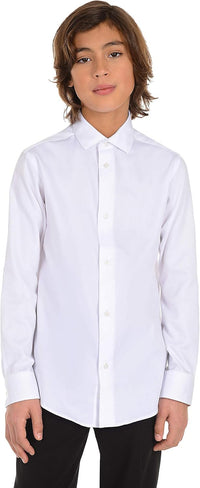 Calvin Klein Boys' Long Sleeve Sateen Dress Shirt, Button - Down Style with Cuffs & Shirttail Hem - 7DAY'S