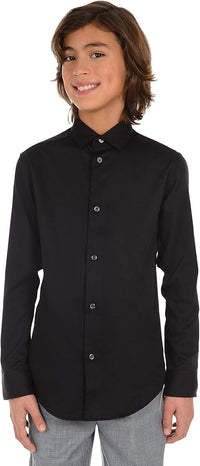 Calvin Klein Boys' Long Sleeve Sateen Dress Shirt, Button - Down Style with Cuffs & Shirttail Hem - 7DAY'S