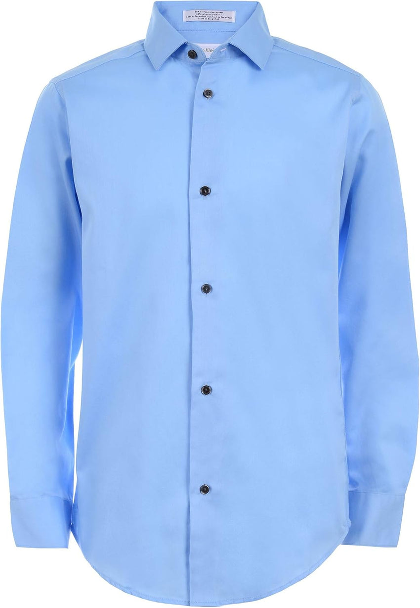Calvin Klein Boys' Long Sleeve Sateen Dress Shirt, Button - Down Style with Cuffs & Shirttail Hem - 7DAY'S