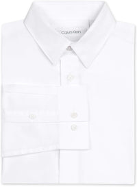 Calvin Klein Boys' Long Sleeve Sateen Dress Shirt, Button - Down Style with Cuffs & Shirttail Hem - 7DAY'S