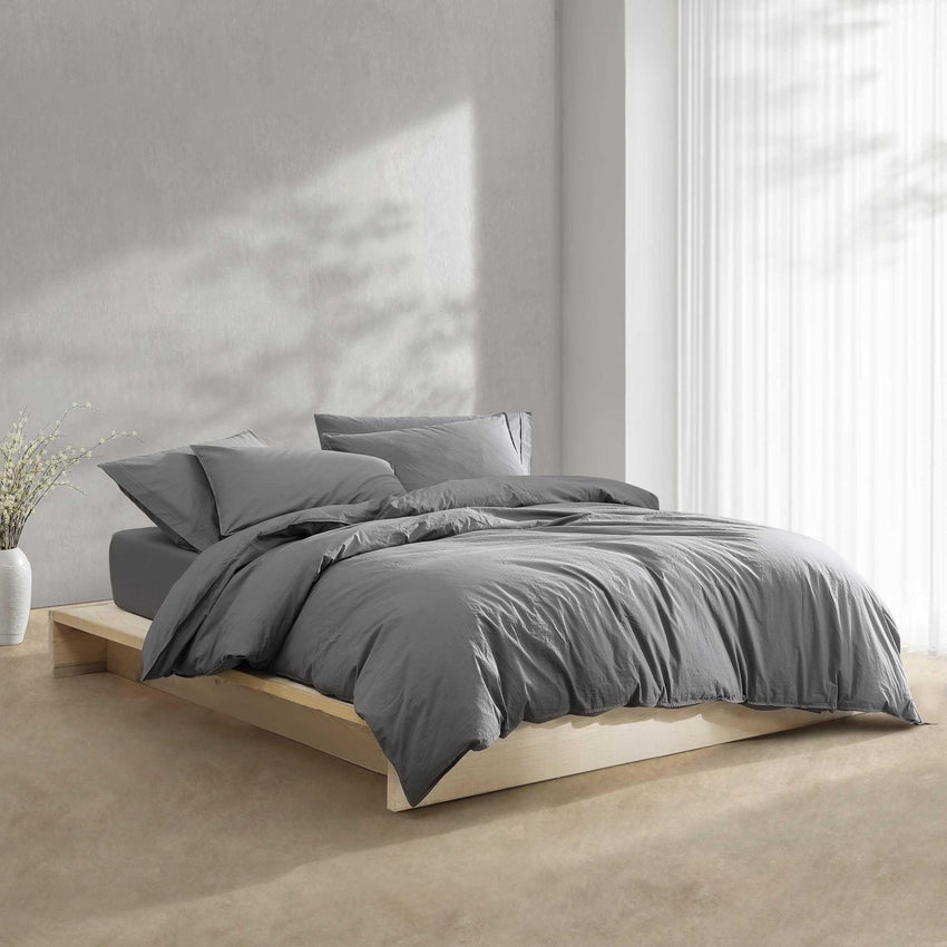 Calvin Klein - King Comforter Set, Modern Cotton Washed Percale Bedding with Matching Shams, Oeko - Tex Certified (Washed Percale White, King) - 7DAY'S