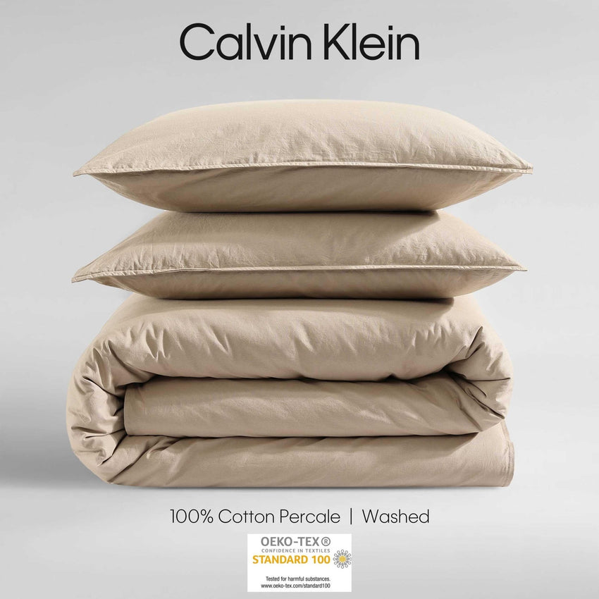 Calvin Klein - King Comforter Set, Modern Cotton Washed Percale Bedding with Matching Shams, Oeko - Tex Certified (Washed Percale White, King) - 7DAY'S