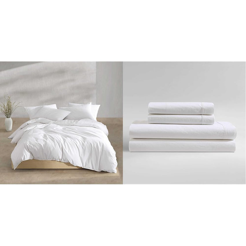 Calvin Klein - King Comforter Set, Modern Cotton Washed Percale Bedding with Matching Shams, Oeko - Tex Certified (Washed Percale White, King) - 7DAY'S