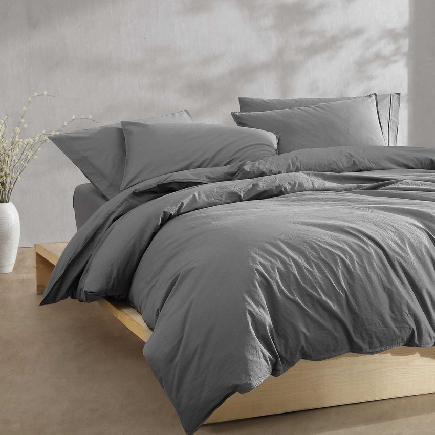 Calvin Klein - King Comforter Set, Modern Cotton Washed Percale Bedding with Matching Shams, Oeko - Tex Certified (Washed Percale White, King) - 7DAY'S