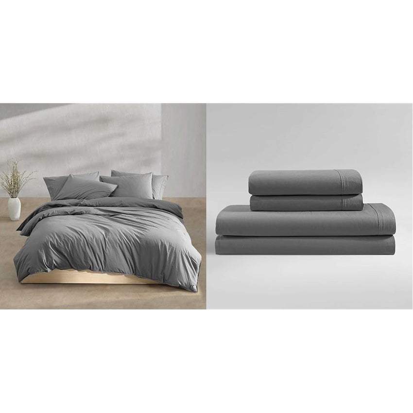 Calvin Klein - King Comforter Set, Modern Cotton Washed Percale Bedding with Matching Shams, Oeko - Tex Certified (Washed Percale White, King) - 7DAY'S