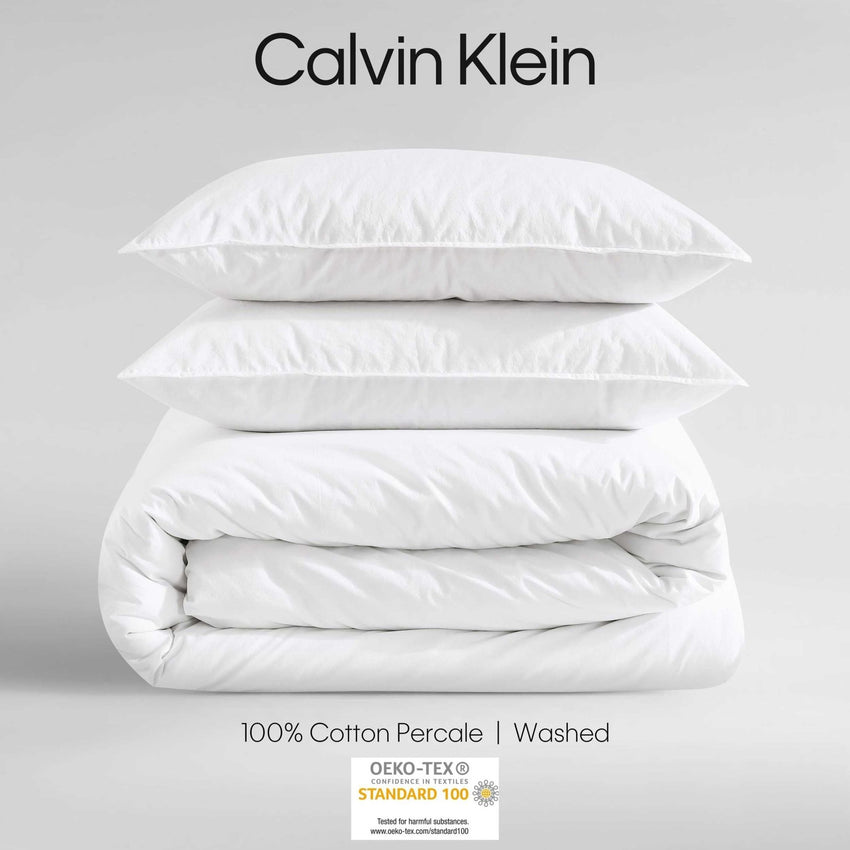 Calvin Klein - King Comforter Set, Modern Cotton Washed Percale Bedding with Matching Shams, Oeko - Tex Certified (Washed Percale White, King) - 7DAY'S
