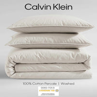 Calvin Klein - King Comforter Set, Modern Cotton Washed Percale Bedding with Matching Shams, Oeko - Tex Certified (Washed Percale White, King) - 7DAY'S