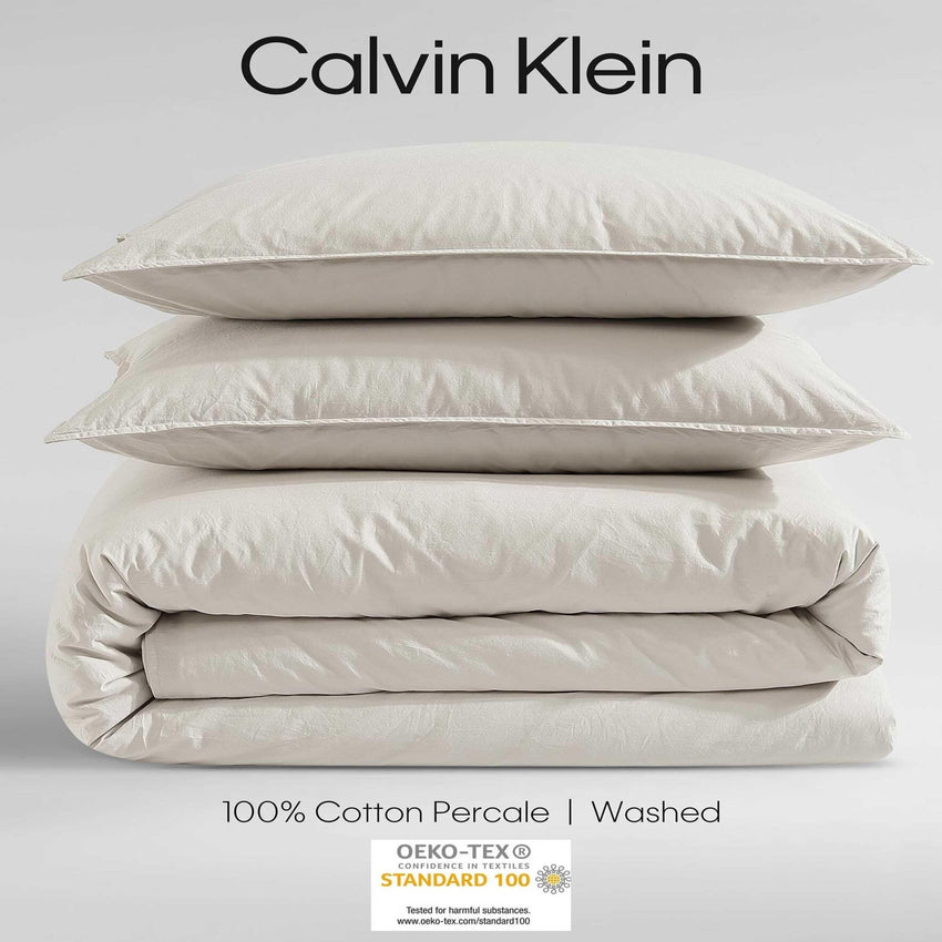 Calvin Klein - King Comforter Set, Modern Cotton Washed Percale Bedding with Matching Shams, Oeko - Tex Certified (Washed Percale White, King) - 7DAY'S
