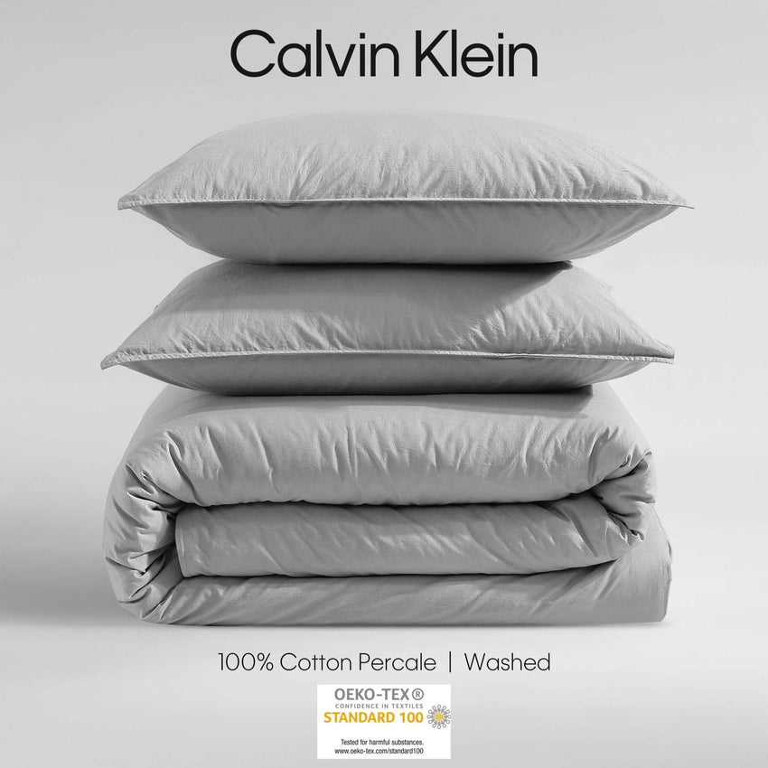 Calvin Klein - King Comforter Set, Modern Cotton Washed Percale Bedding with Matching Shams, Oeko - Tex Certified (Washed Percale White, King) - 7DAY'S