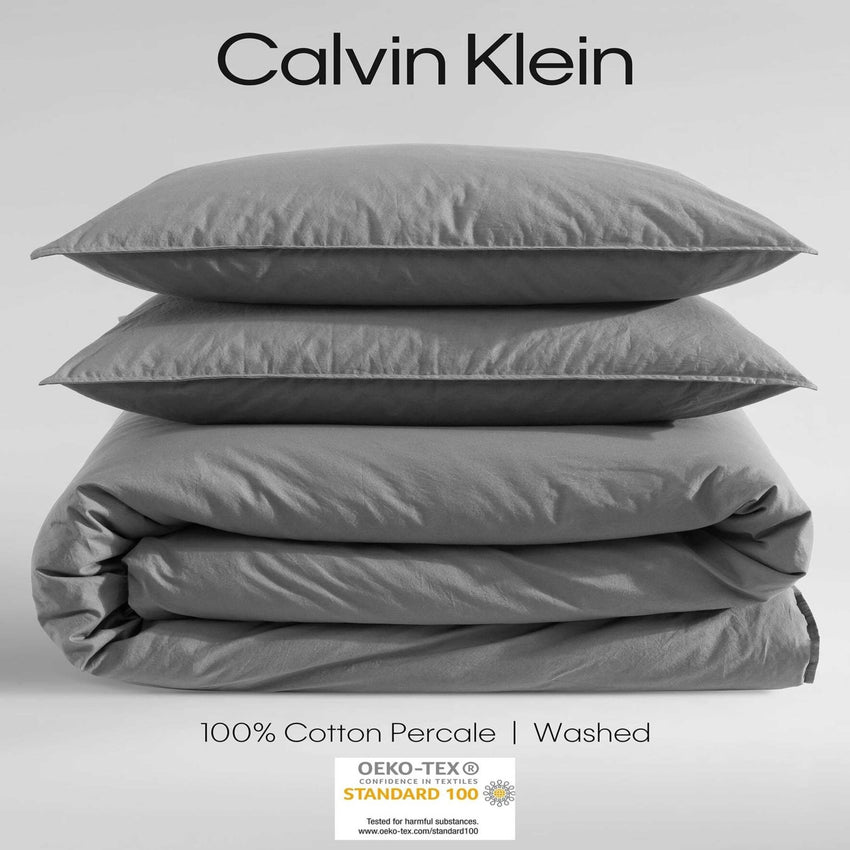Calvin Klein - King Comforter Set, Modern Cotton Washed Percale Bedding with Matching Shams, Oeko - Tex Certified (Washed Percale White, King) - 7DAY'S