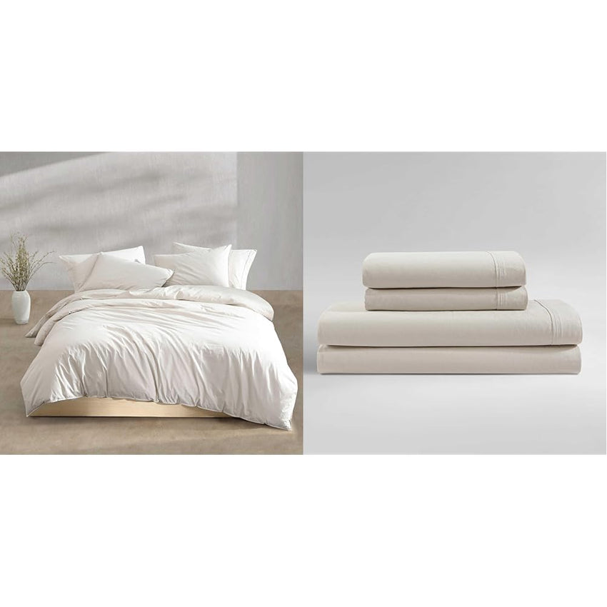 Calvin Klein - King Comforter Set, Modern Cotton Washed Percale Bedding with Matching Shams, Oeko - Tex Certified (Washed Percale White, King) - 7DAY'S