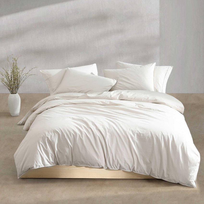 Calvin Klein - King Comforter Set, Modern Cotton Washed Percale Bedding with Matching Shams, Oeko - Tex Certified (Washed Percale White, King) - 7DAY'S