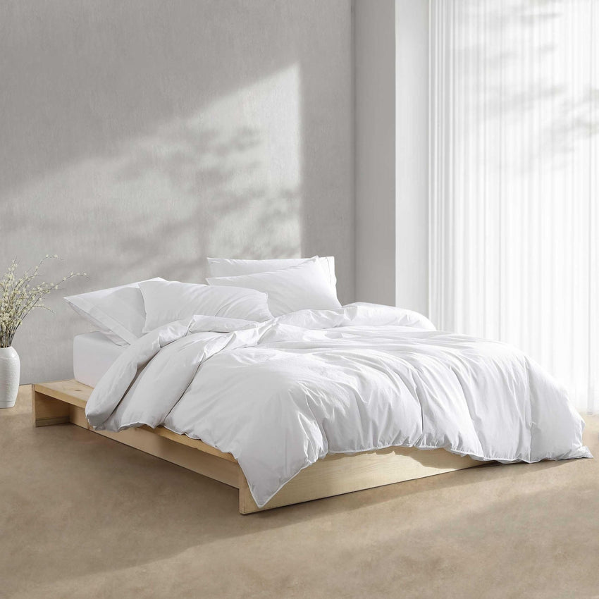 Calvin Klein - King Comforter Set, Modern Cotton Washed Percale Bedding with Matching Shams, Oeko - Tex Certified (Washed Percale White, King) - 7DAY'S