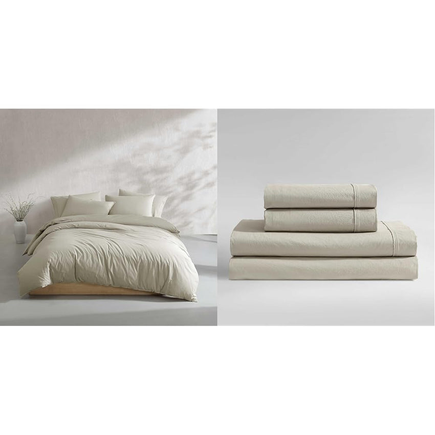 Calvin Klein - King Comforter Set, Modern Cotton Washed Percale Bedding with Matching Shams, Oeko - Tex Certified (Washed Percale White, King) - 7DAY'S