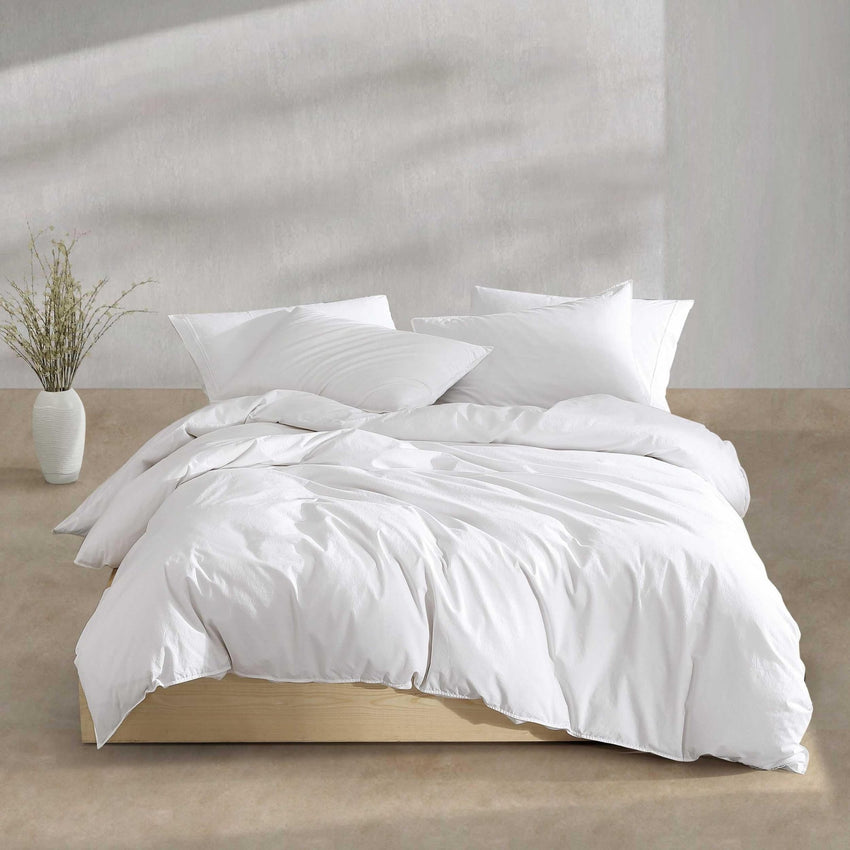 Calvin Klein - King Comforter Set, Modern Cotton Washed Percale Bedding with Matching Shams, Oeko - Tex Certified (Washed Percale White, King) - 7DAY'S