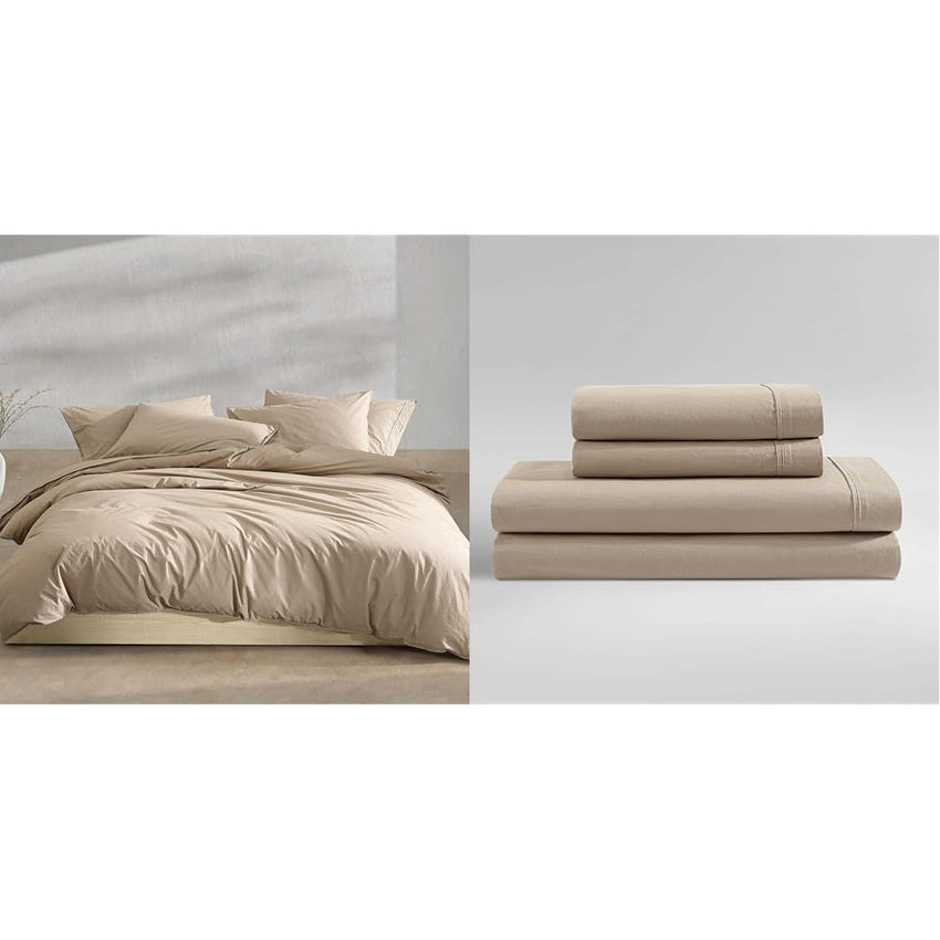 Calvin Klein - King Comforter Set, Modern Cotton Washed Percale Bedding with Matching Shams, Oeko - Tex Certified (Washed Percale White, King) - 7DAY'S