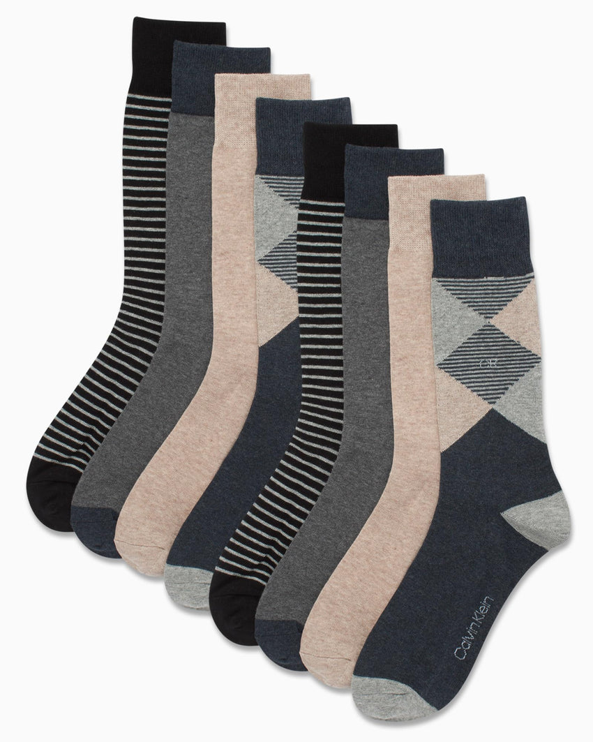 Calvin Klein Men's Dress Socks - 8 Pack Breathable Cotton Blend Crew Socks - Casual Long Work Sock for Men (Sizes: 7 - 12) - 7DAY'S