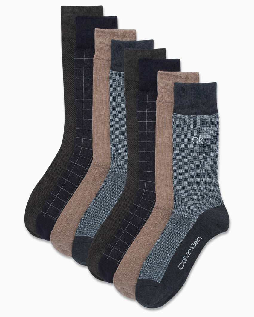 Calvin Klein Men's Dress Socks - 8 Pack Breathable Cotton Blend Crew Socks - Casual Long Work Sock for Men (Sizes: 7 - 12) - 7DAY'S