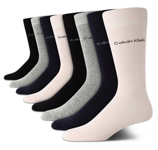 Calvin Klein Men's Dress Socks - 8 Pack Breathable Cotton Blend Crew Socks - Casual Long Work Sock for Men (Sizes: 7-12)