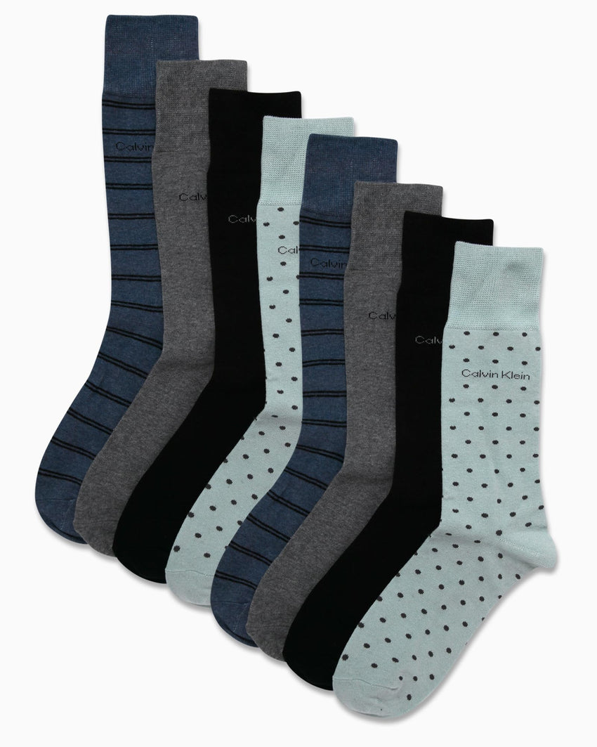 Calvin Klein Men's Dress Socks - 8 Pack Breathable Cotton Blend Crew Socks - Casual Long Work Sock for Men (Sizes: 7 - 12) - 7DAY'S