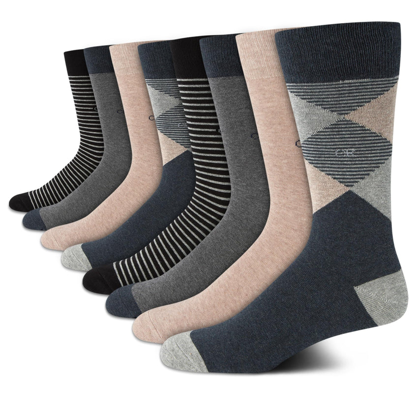 Calvin Klein Men's Dress Socks - 8 Pack Breathable Cotton Blend Crew Socks - Casual Long Work Sock for Men (Sizes: 7 - 12) - 7DAY'S