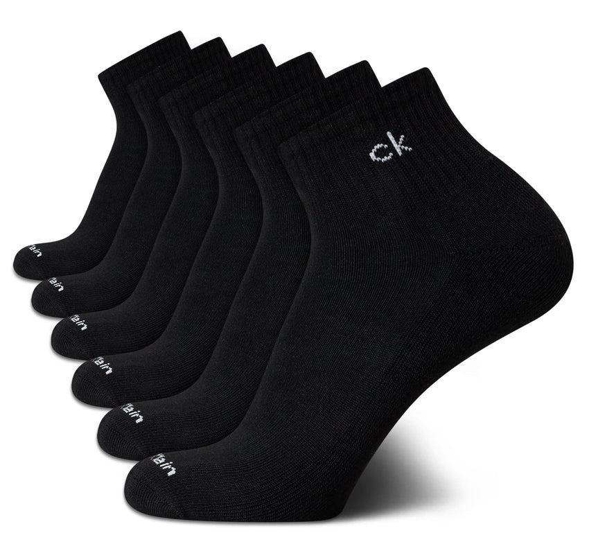 Calvin Klein Mens Quarter Socks - 6 Pack Breathable Cushion Athletic Ankle Socks for Men for Running and Workout (7 - 12) - 7DAY'S