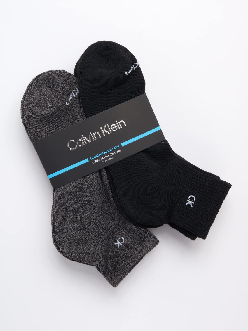 Calvin Klein Mens Quarter Socks - 6 Pack Breathable Cushion Athletic Ankle Socks for Men for Running and Workout (7 - 12) - 7DAY'S