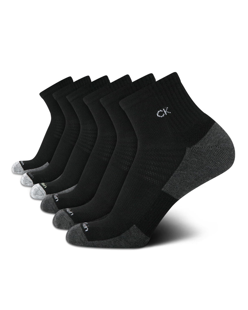 Calvin Klein Mens Quarter Socks - 6 Pack Breathable Cushion Athletic Ankle Socks for Men for Running and Workout (7 - 12) - 7DAY'S