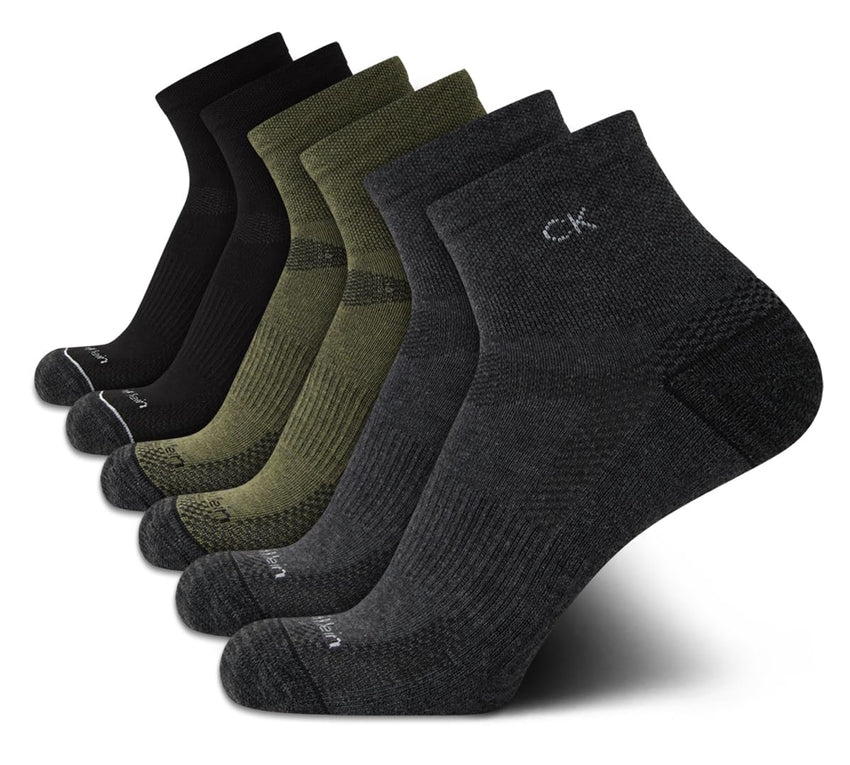 Calvin Klein Mens Quarter Socks - 6 Pack Breathable Cushion Athletic Ankle Socks for Men for Running and Workout (7 - 12) - 7DAY'S