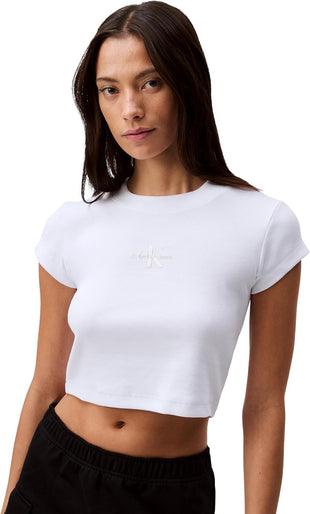 Calvin Klein Women's Monogram Logo Ribbed Baby Tee