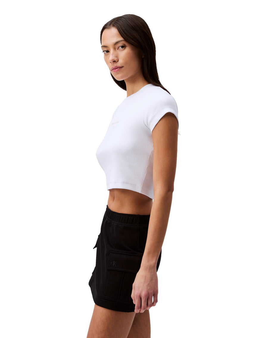 Calvin Klein Women's Monogram Logo Ribbed Baby Tee - 7DAY'S