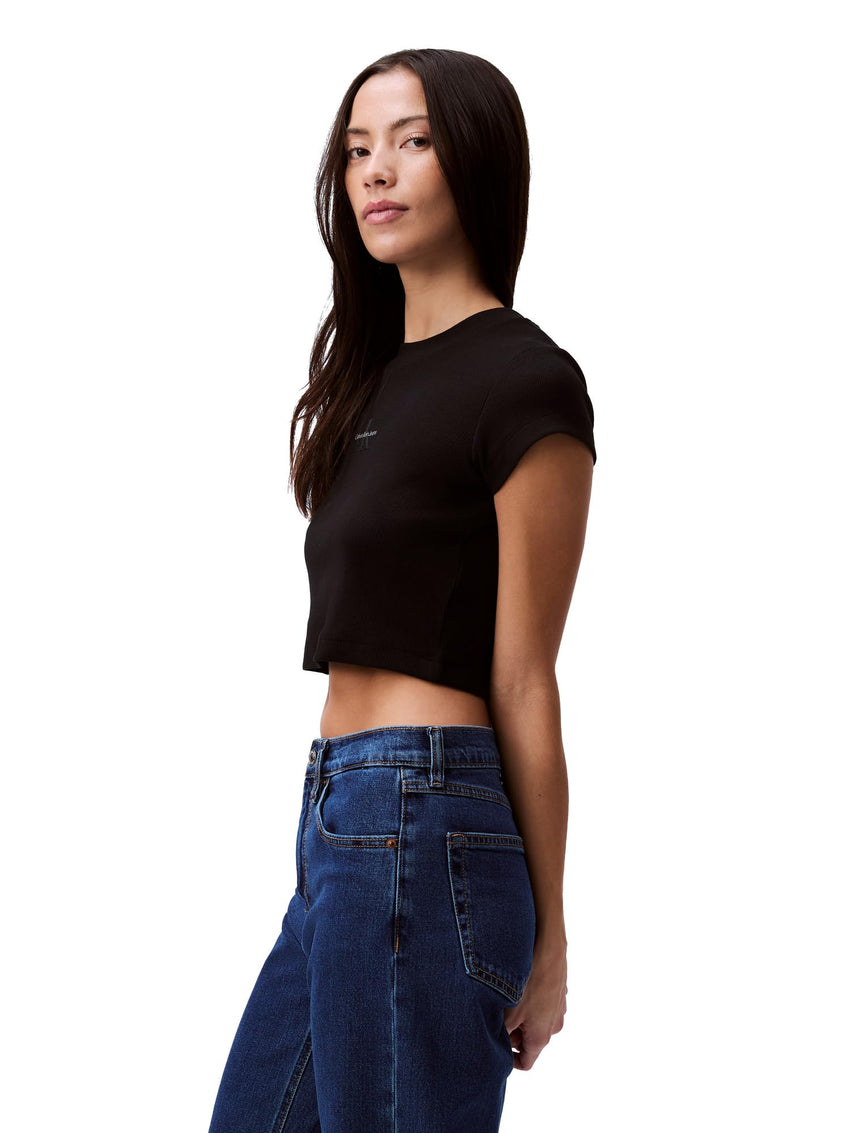 Calvin Klein Women's Monogram Logo Ribbed Baby Tee - 7DAY'S