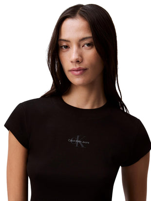 Calvin Klein Women's Monogram Logo Ribbed Baby Tee - 7DAY'S
