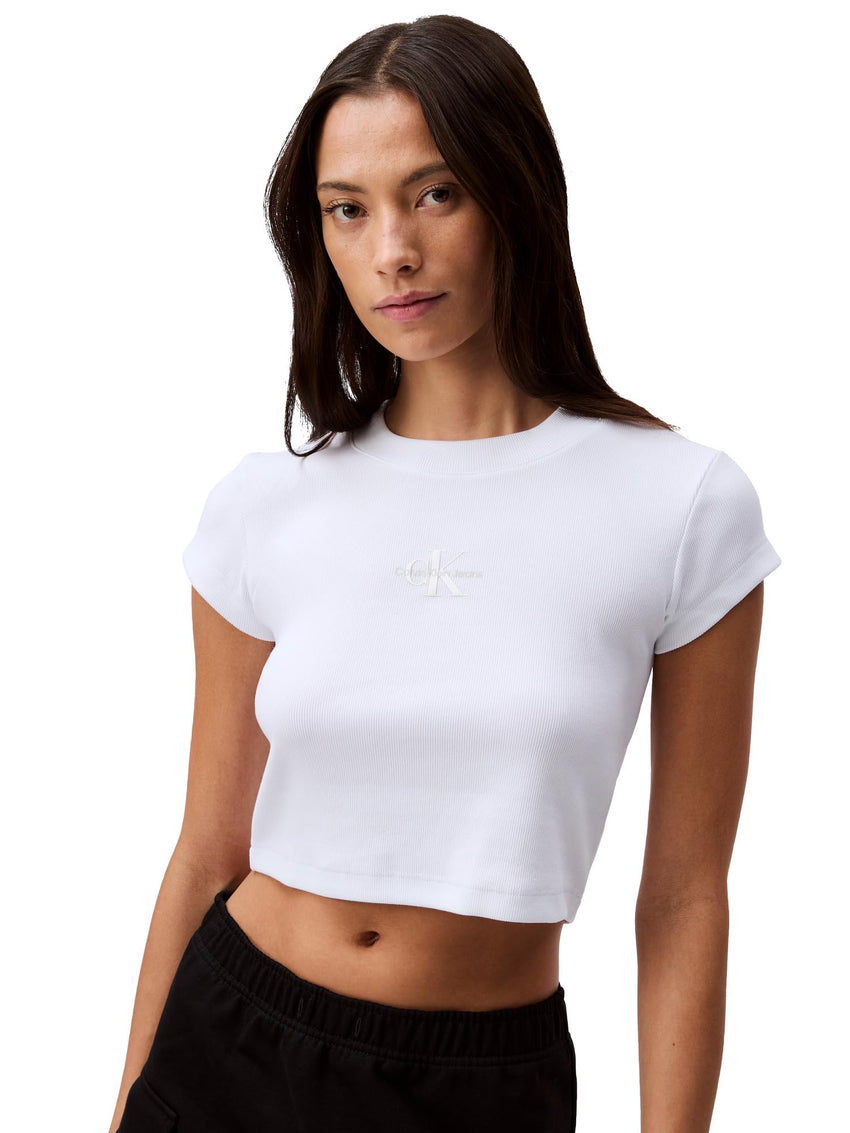 Calvin Klein Women's Monogram Logo Ribbed Baby Tee - 7DAY'S
