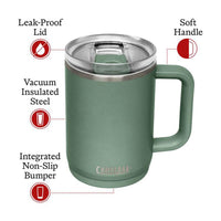 CamelBak Thrive Leak - Proof 16 oz Mug, Insulated Stainless Steel - for Travel, Coffee, Tea, hot Beverages - Spill Proof - Cup - Holder Compatible, Navy - 7DAY'S