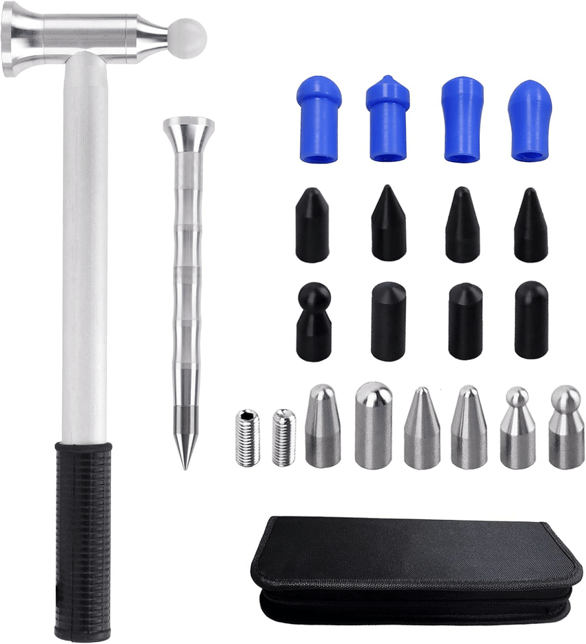 Car Dent Repair Hammer 25 - piece set - Dent Remover Tool Polishing hammer, paint - free removal tool Bump repair body DIY high point for car body motorcycle refrigerator and ding hail dent removal - 7DAY'S