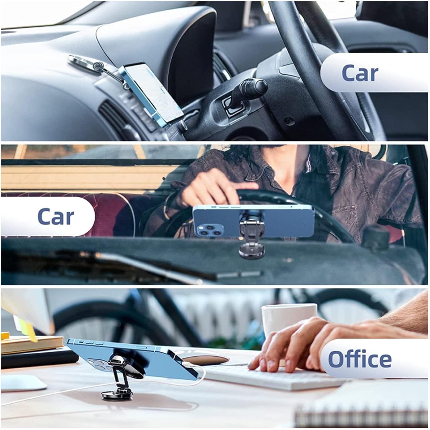 Car Phone Holder, 720 - Degree Adjustable Swivel and Foldable, Alloy Folding Magnetic Bracket, Compatible with All Smartphones, Black - 7DAY'S