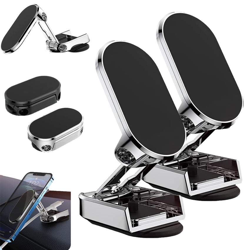 Car Phone Holder, 720 - Degree Adjustable Swivel and Foldable, Alloy Folding Magnetic Bracket, Compatible with All Smartphones, Black - 7DAY'S