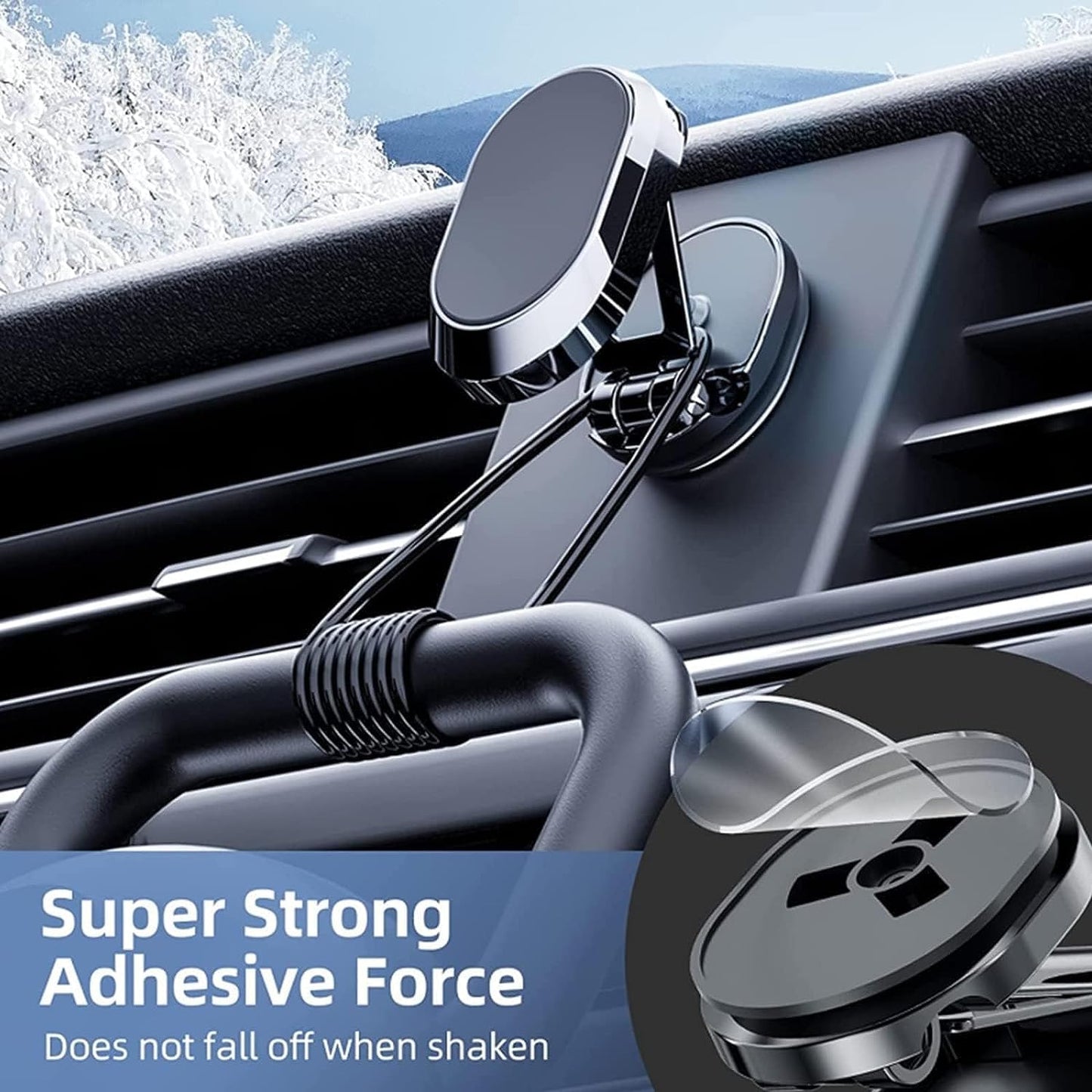 Car Phone Holder, 720 - Degree Adjustable Swivel and Foldable, Alloy Folding Magnetic Bracket, Compatible with All Smartphones, Black - 7DAY'S