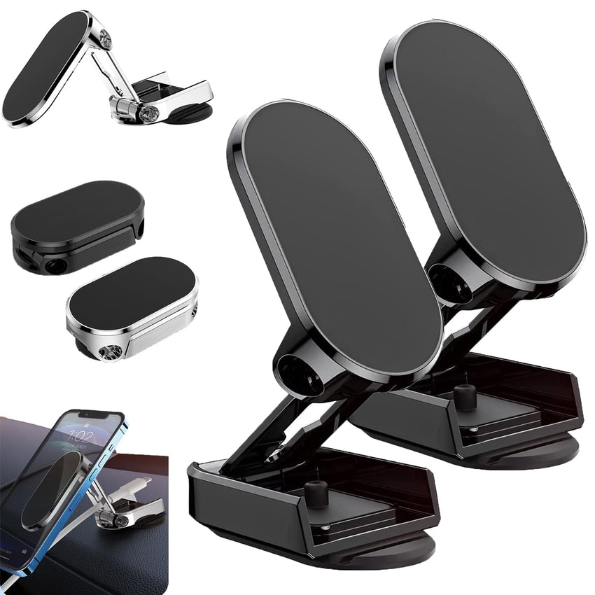 Car Phone Holder, 720 - Degree Adjustable Swivel and Foldable, Alloy Folding Magnetic Bracket, Compatible with All Smartphones, Black - 7DAY'S