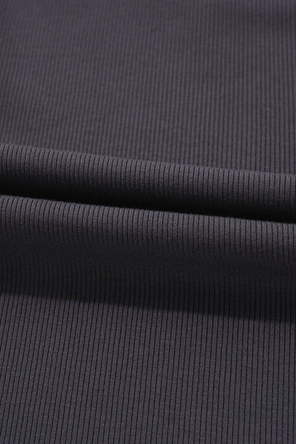 Carbon Grey Ribbed Knit Contrast Edge U Neck Slim Fit Tank Top - 7DAY'S