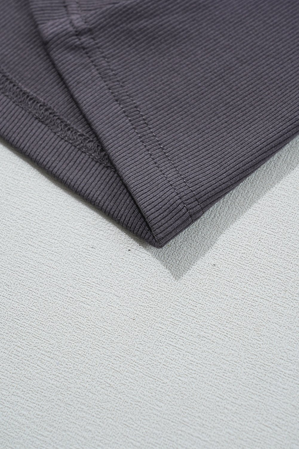 Carbon Grey Ribbed Knit Contrast Edge U Neck Slim Fit Tank Top - 7DAY'S