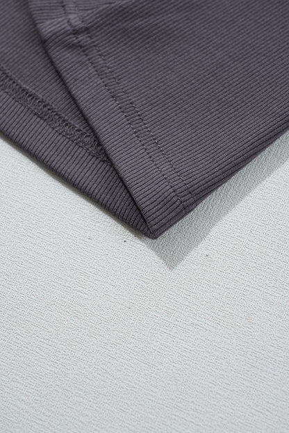 Carbon Grey Ribbed Knit Contrast Edge U Neck Slim Fit Tank Top - 7DAY'S