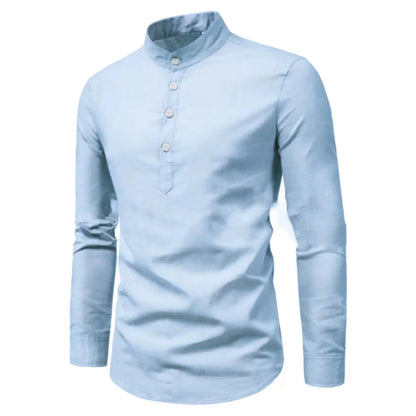 Casual Men Loose Shirt Autumn Shirt Fashion Stand Up Collar Cotton Long Sleeve Solid Color Stock 2023 Men Clothes - 7DAY'S
