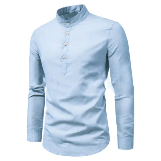 Casual Men Loose Shirt Autumn Shirt Fashion Stand Up Collar Cotton Long Sleeve Solid Color Stock 2023 Men Clothes - 7DAY'S